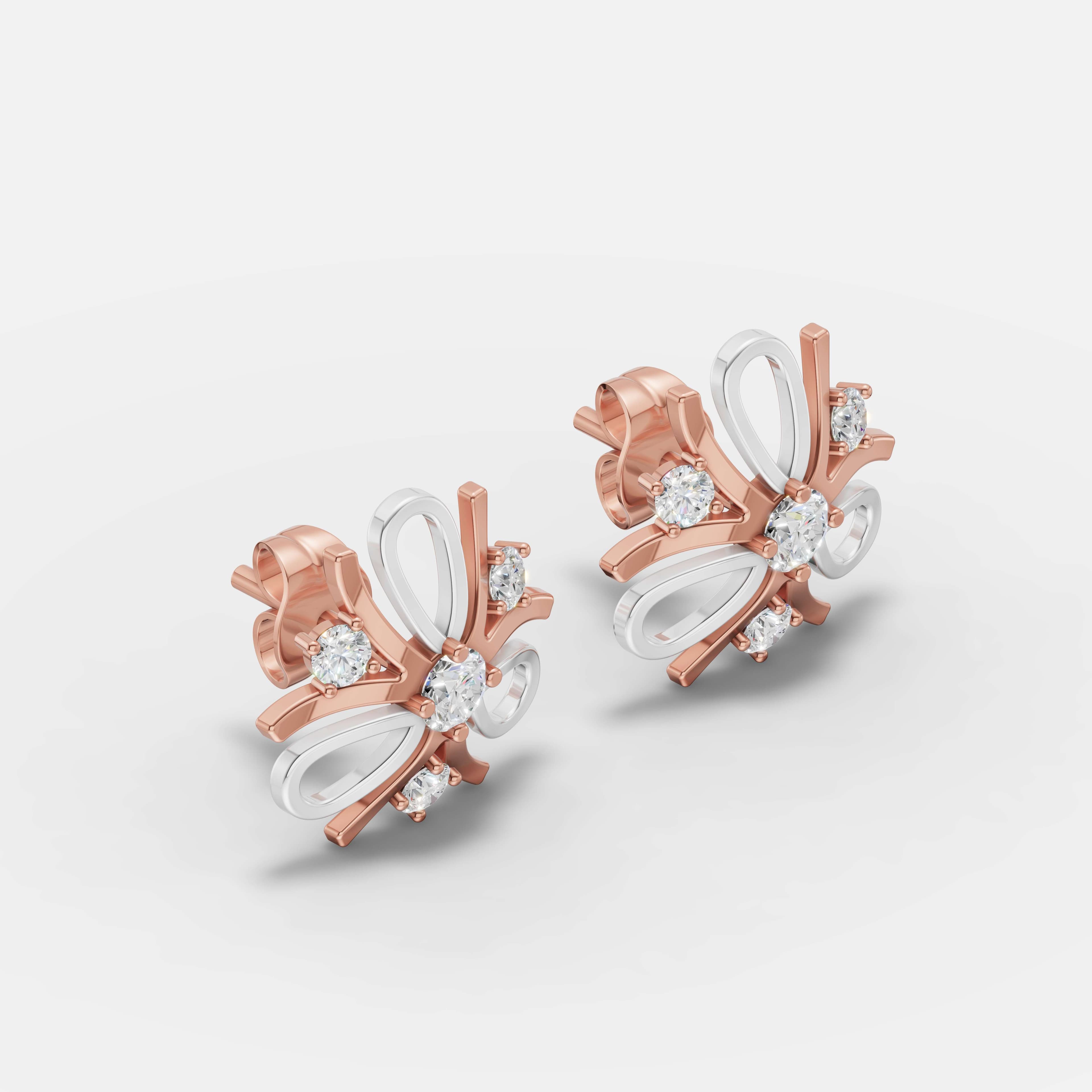 Two-Tone Floral Diamond Studs - 2