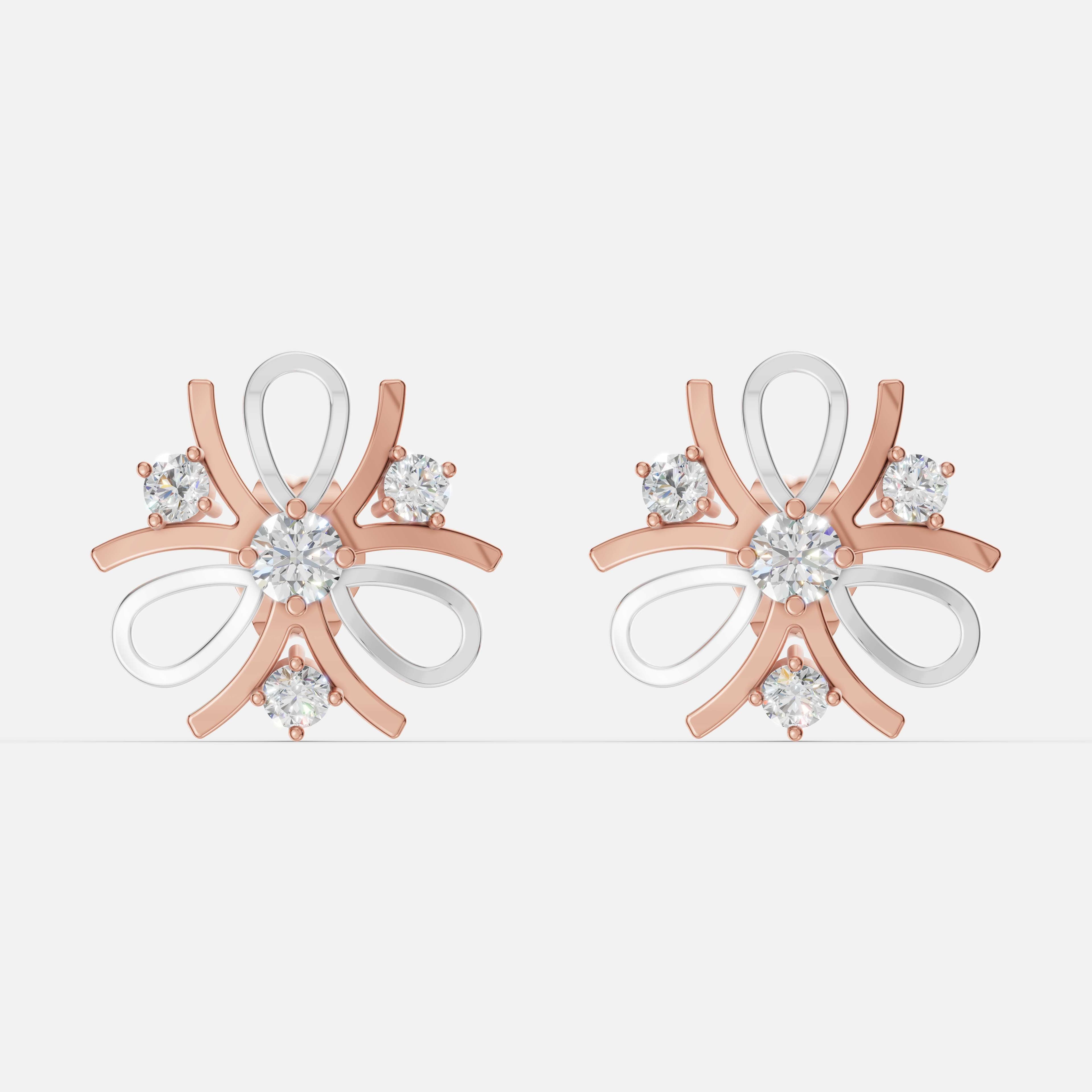 Two-Tone Floral Diamond Studs - 1