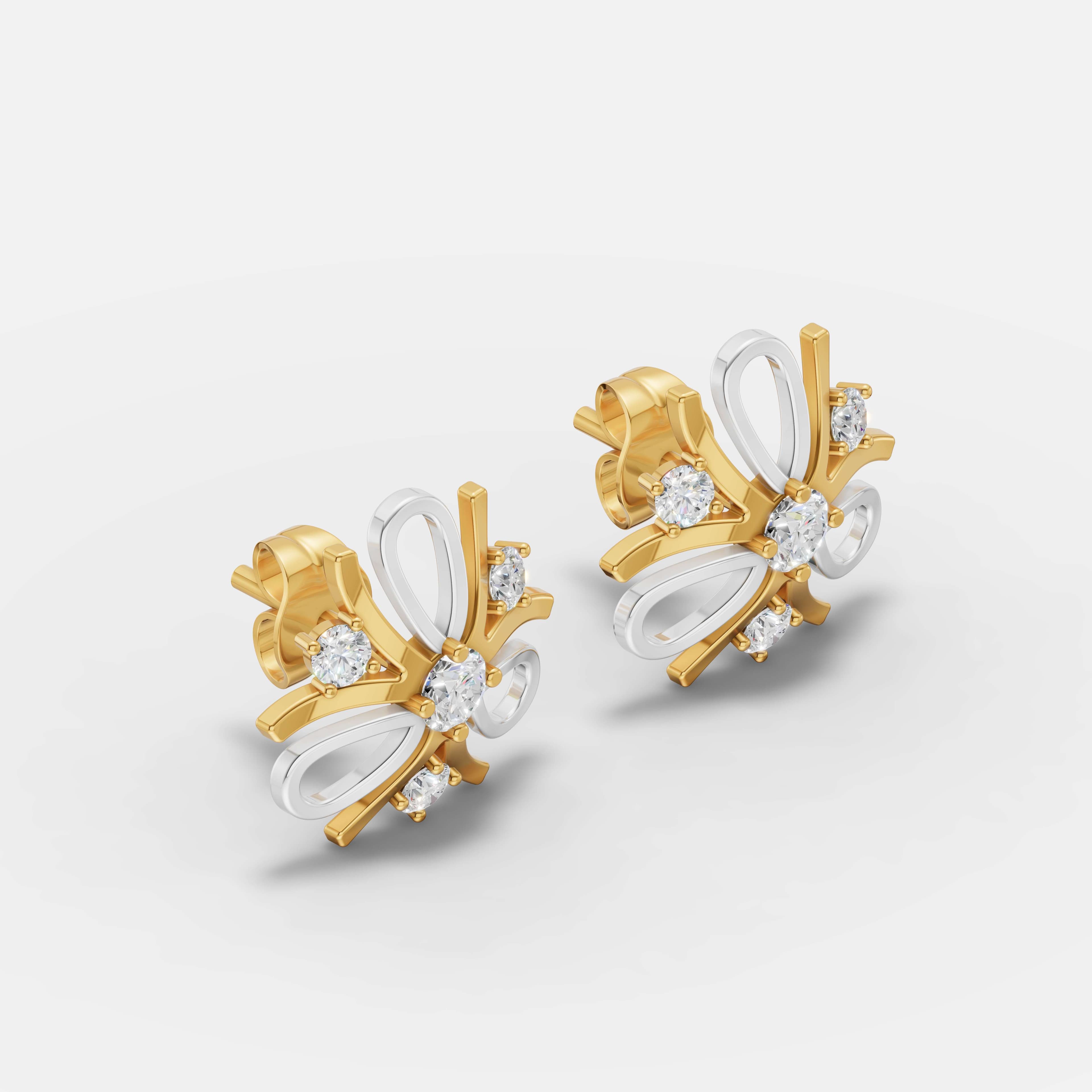 Two-Tone Floral Diamond Studs - 2