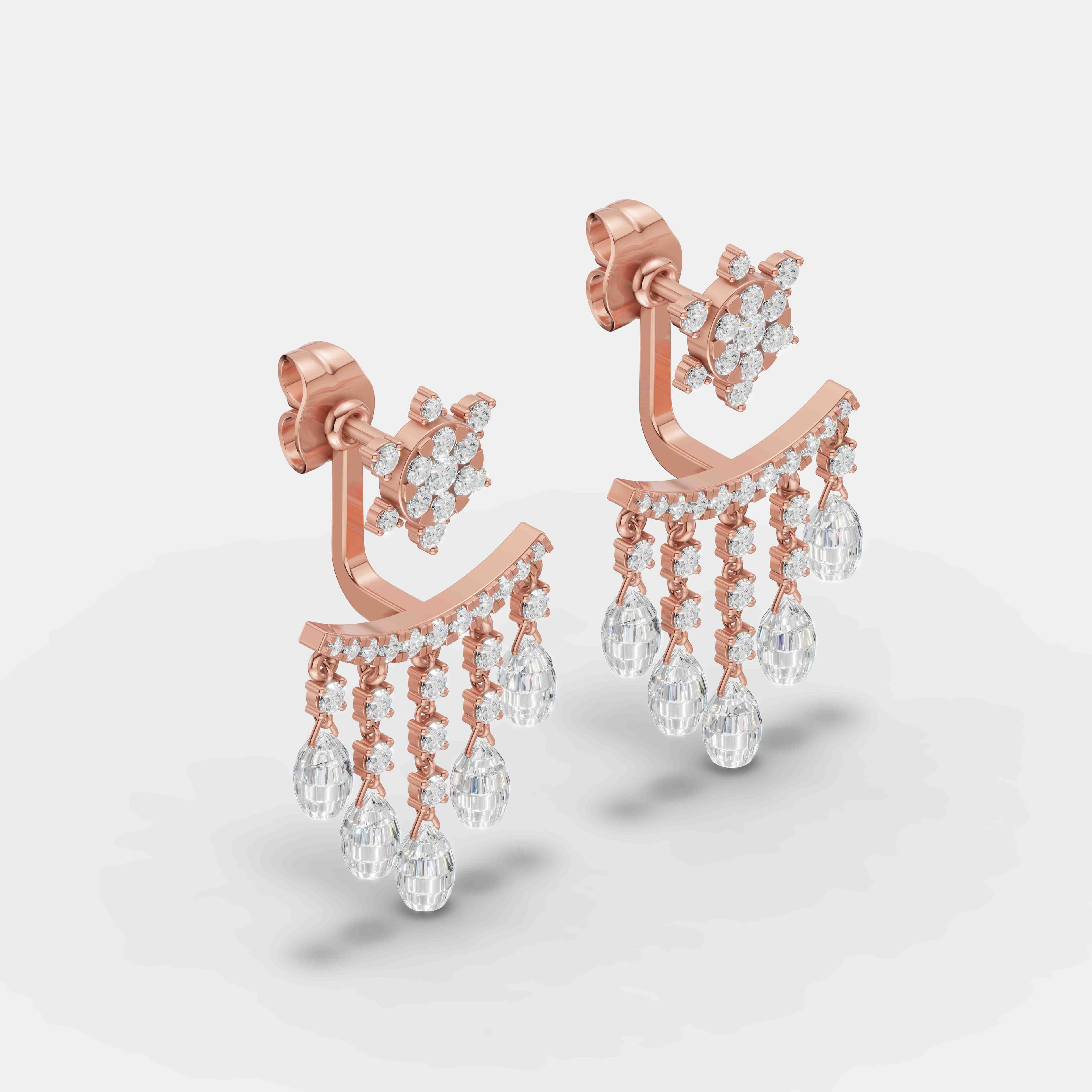 Floral Diamond Drop Chandelier Earrings - 2