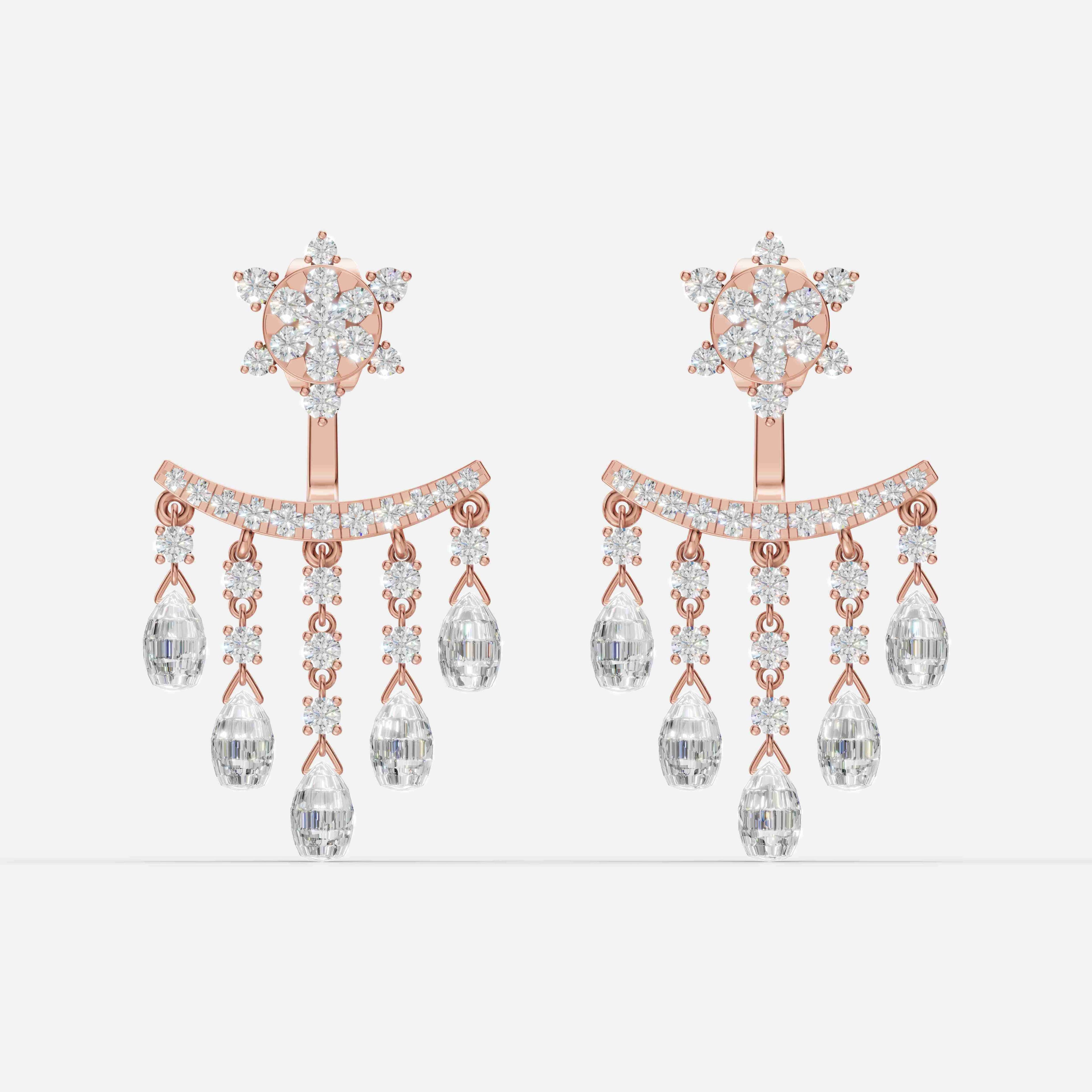 Floral Diamond Drop Chandelier Earrings