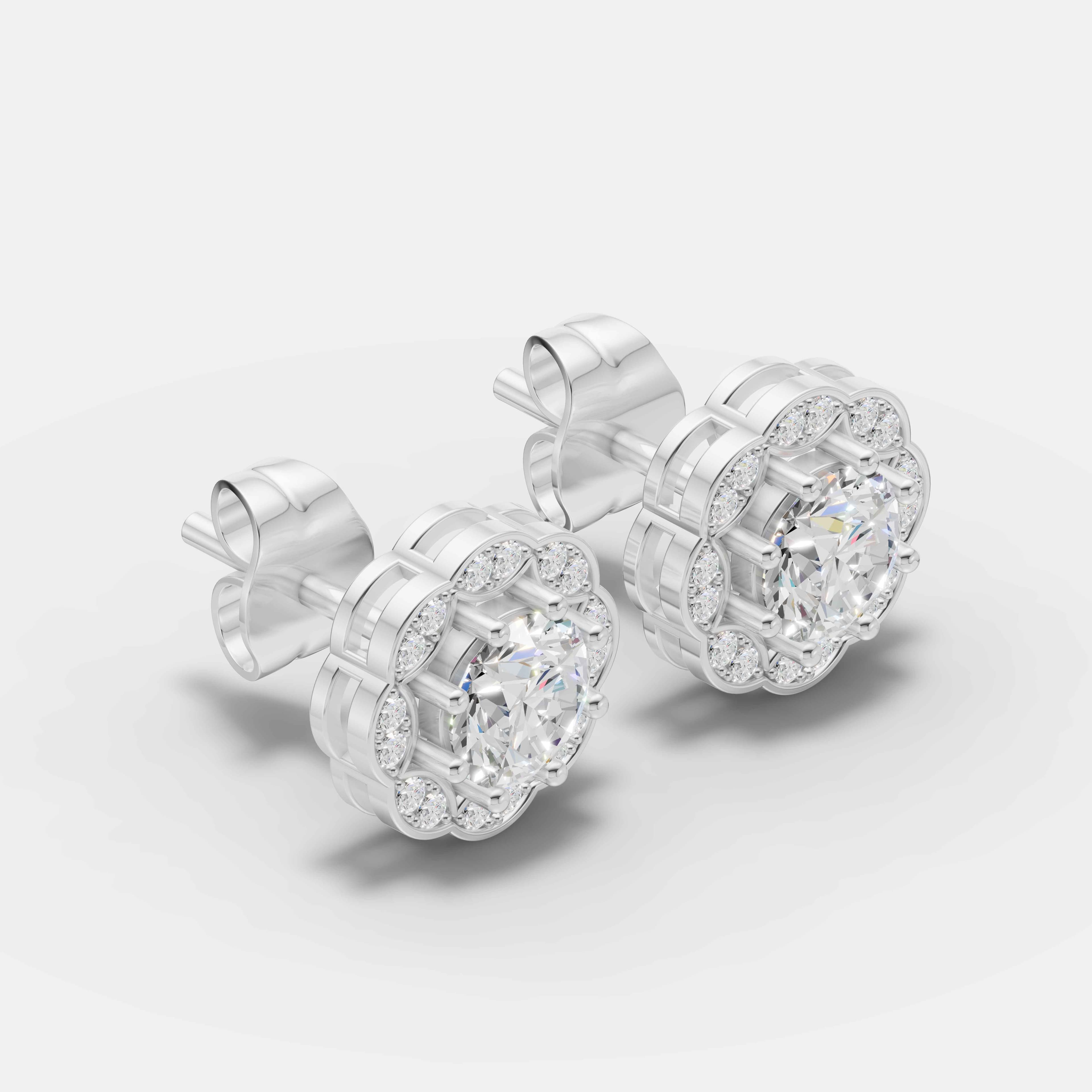 Vintage Floral Diamond Studs - 2