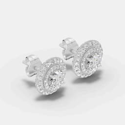 Detachable Double Halo Diamond Stud Earrings - View 2