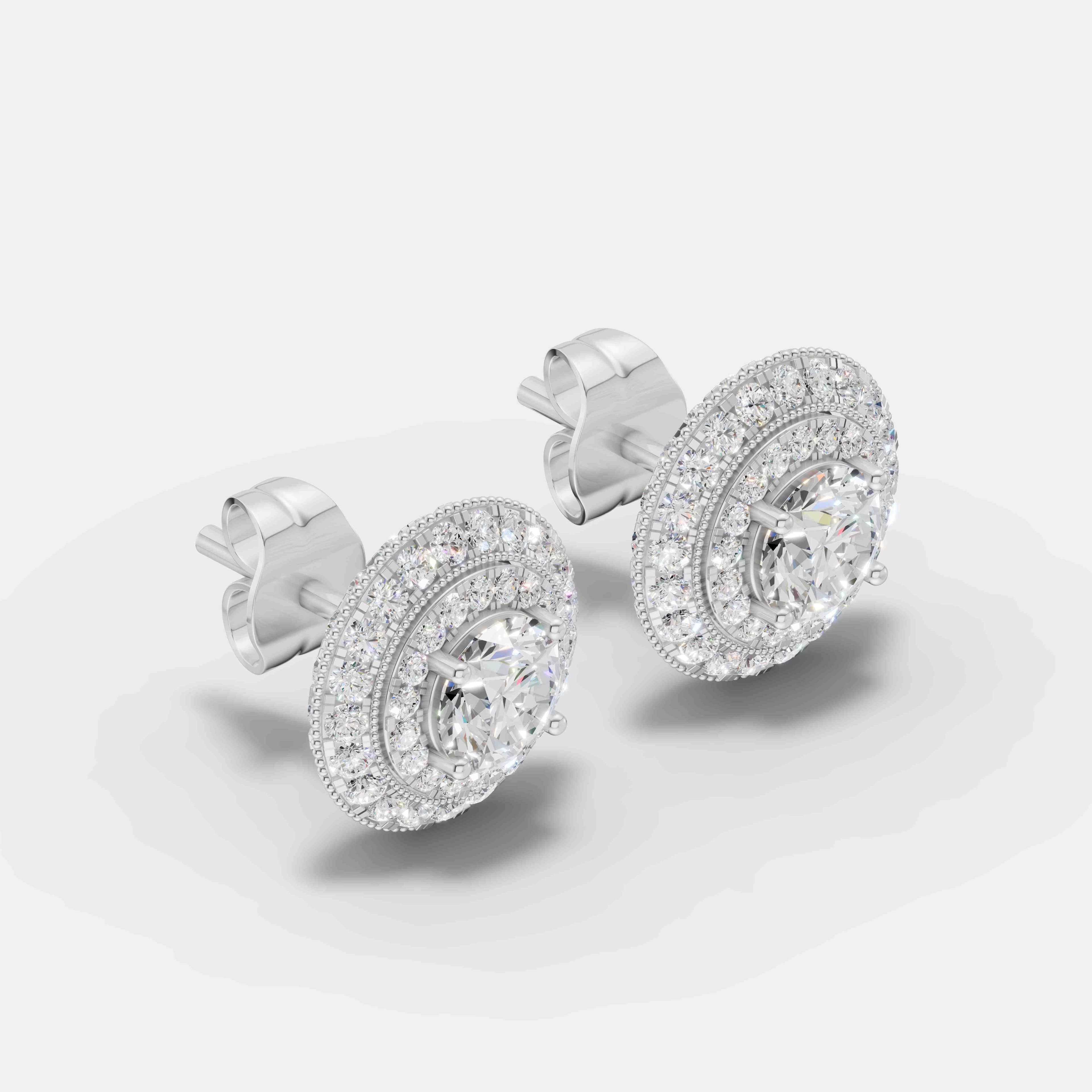 Detachable Double Halo Diamond Stud Earrings - 2