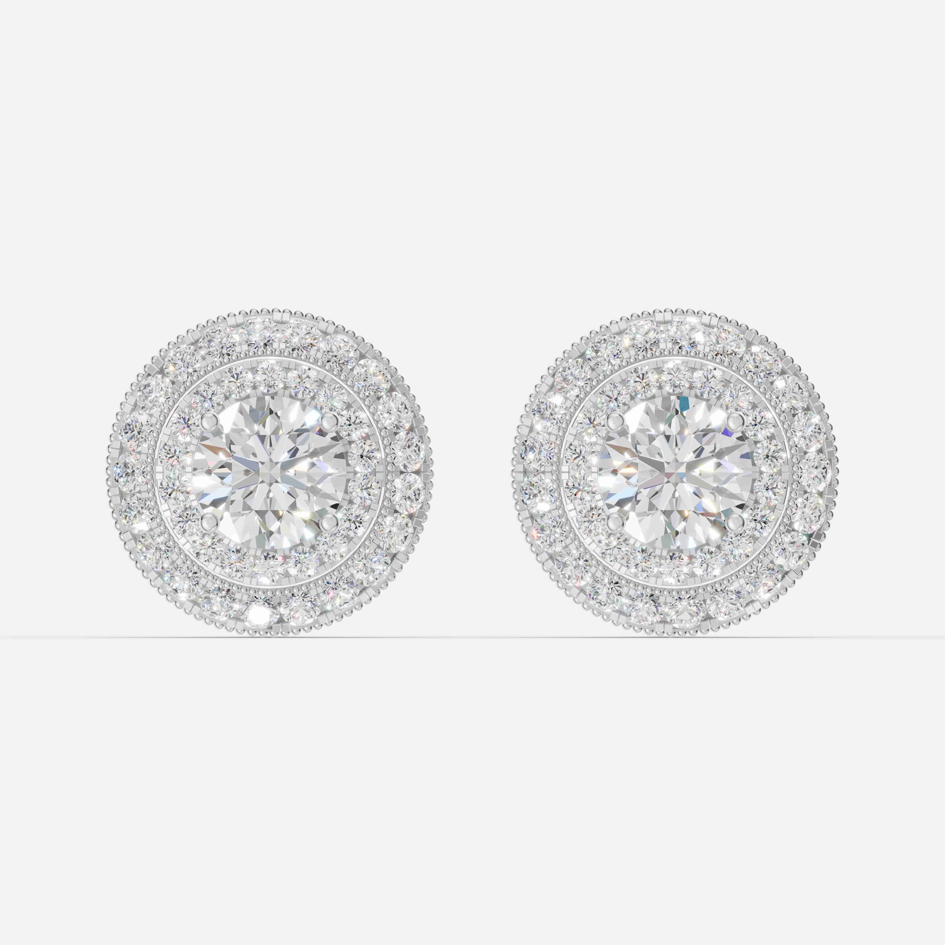 Detachable Double Halo Diamond Stud Earrings