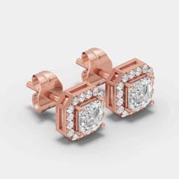 Square Solitaire Halo Diamond Studs - View 2