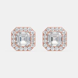 Square Solitaire Halo Diamond Studs - View 1