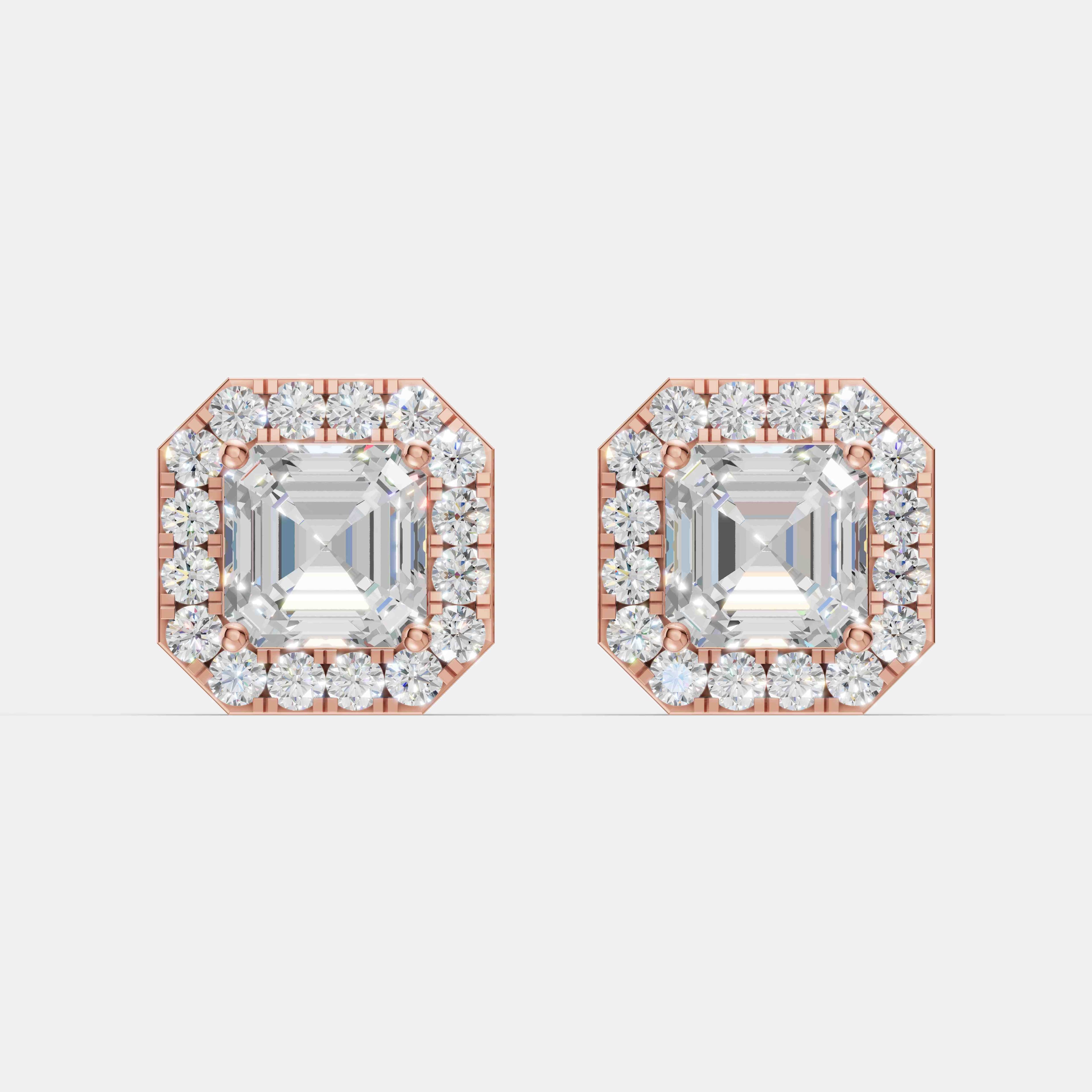 Square Solitaire Halo Diamond Studs